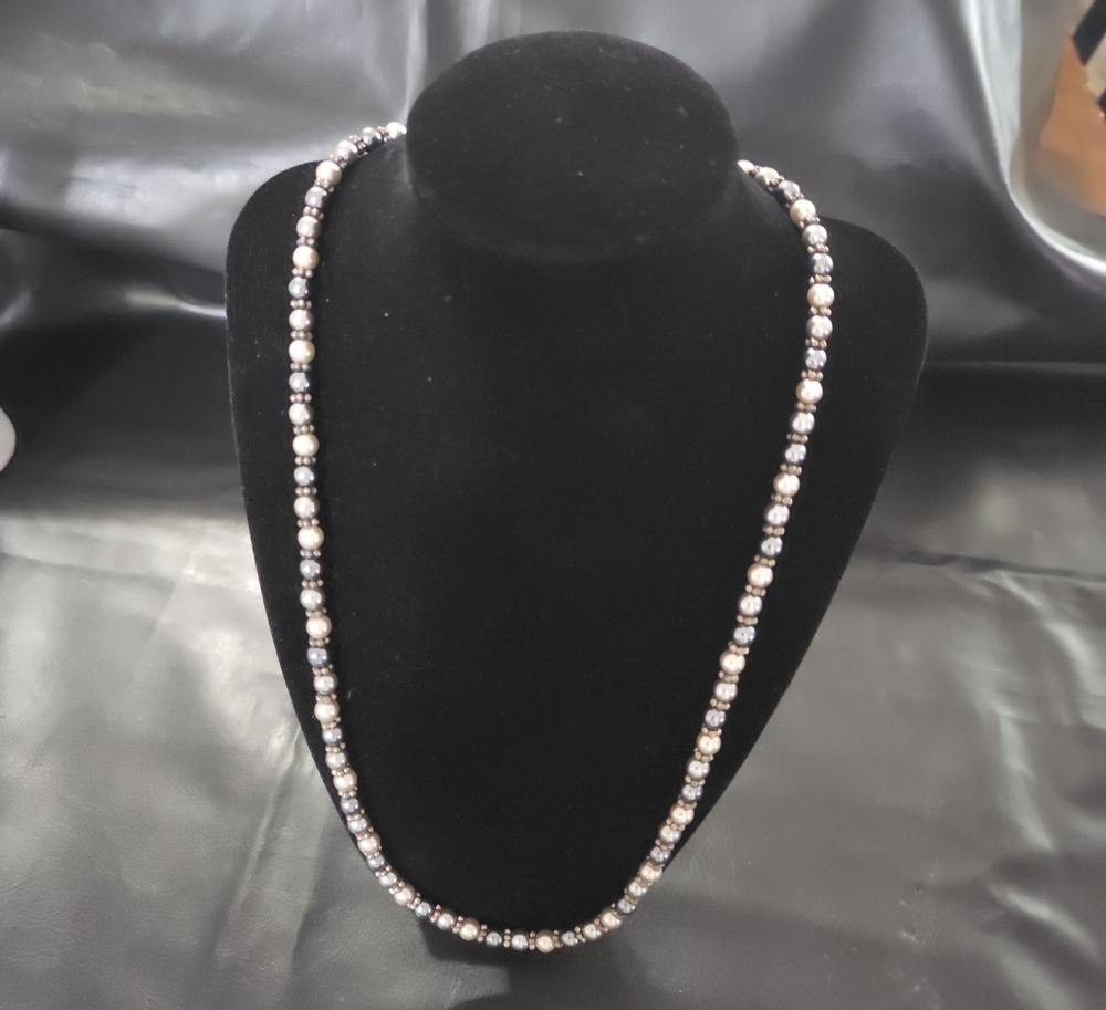 Napier White Pearl and Black Hematite Bead Necklace